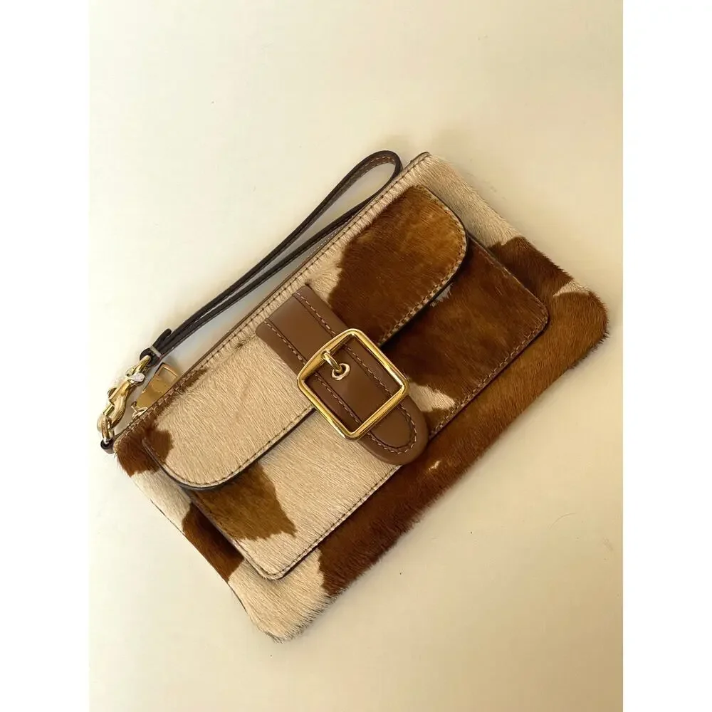 Coach Ashton Wristlet Haircalf Cow Print Leather Clutch CDY07